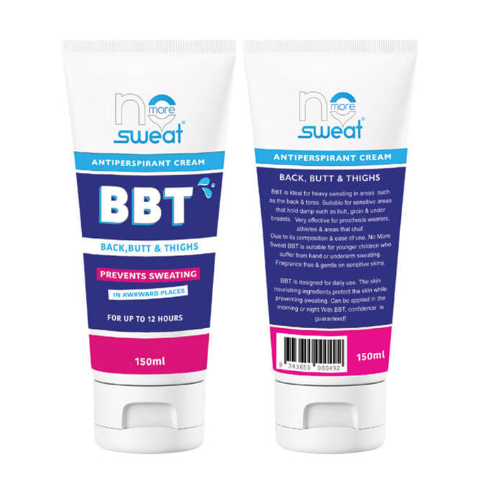 No More Sweat BBT Boobs, Back & Butt Antiperspirant Cream 12hr Protection, 150mL